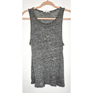Etiqueta Negra Womens Tank Top XS Gray Beaded Rhinestone Sleeveless 100% Linen